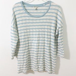 Sonoma 100% Cotton Striped Scoop Neck 3/4 Sleeve Knit Top Blue and Cream Size L